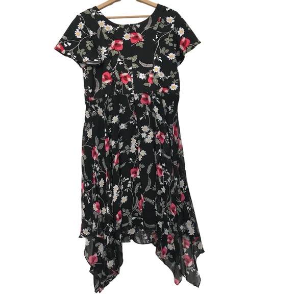 Lane Bryant 14 16 1X Black Pink Red Floral Midi Dress - Picture 3 of 6